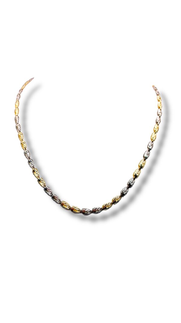 Arany Láncok 14 karátos Leveles fehér és sárga arany lánc (Nr.116) webshop