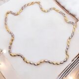 Arany Láncok 14 karátos Leveles fehér és sárga arany lánc (Nr.116) webshop