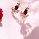 Arany Kislány fülbevalók 14 karátos Tulipános vöröses ibolya színű (Nr.10) webshop