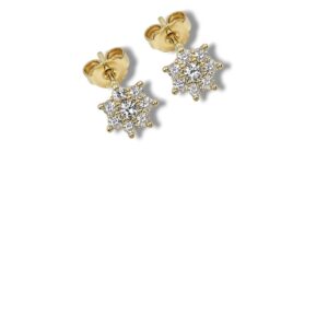 Arany Női fülbevaló 14 karátos Fülbevaló , cirkónia köves , virág mintás , bedugós fazon (Nr.25) webshop