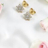 Arany Női fülbevaló 14 karátos Fülbevaló , cirkónia köves , virág mintás , bedugós fazon (Nr.25) webshop