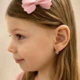 Arany Kislány fülbevalók 14 karátos Fülbevaló Kislányoknak , szíves rózsaszín köves (Nr.22) webshop