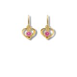 Arany Kislány fülbevalók 14 karátos Fülbevaló Kislányoknak , szíves rózsaszín köves (Nr.22) webshop