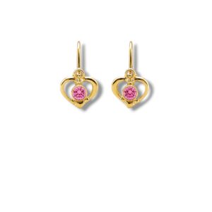 Arany Kislány fülbevalók 14 karátos Fülbevaló Kislányoknak , szíves rózsaszín köves (Nr.22) webshop
