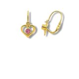 Arany Kislány fülbevalók 14 karátos Fülbevaló Kislányoknak , szíves rózsaszín köves (Nr.22) webshop