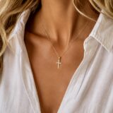 Arany Medálok 14 karátos Medál , fehér köves kereszt (Nr.19) webshop